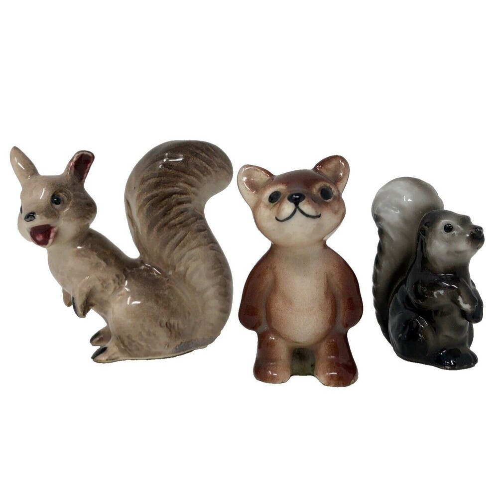 Vintage Japan Porcelain Anthropomorphic Bear Squirrel Skunk Figurines Lot of 3